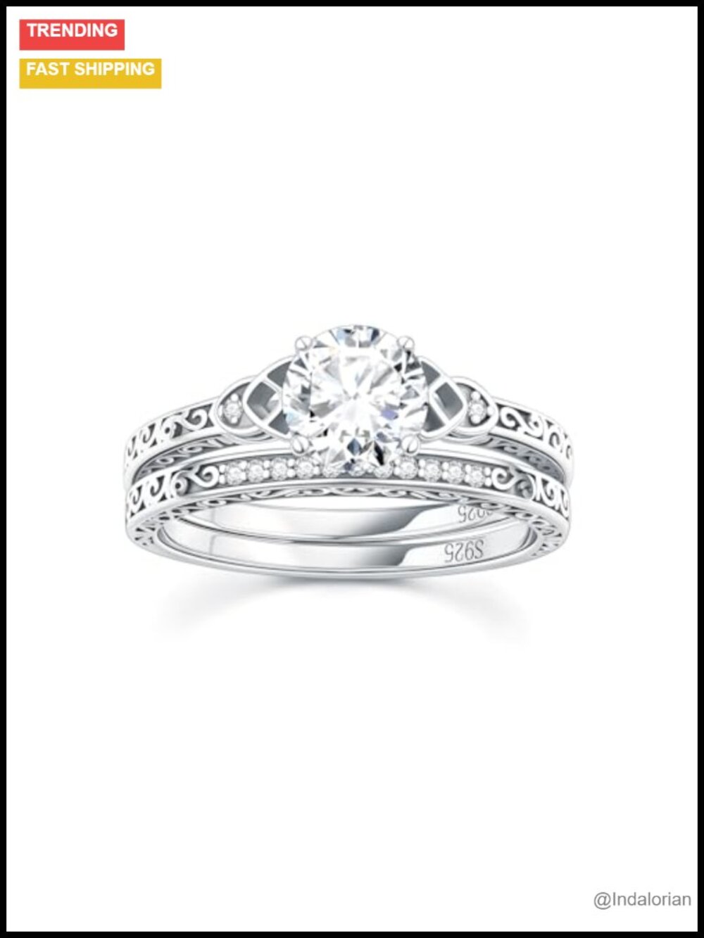 Moissanite Wedding Ring Set S925 Sterling Silver Vintage Bridal